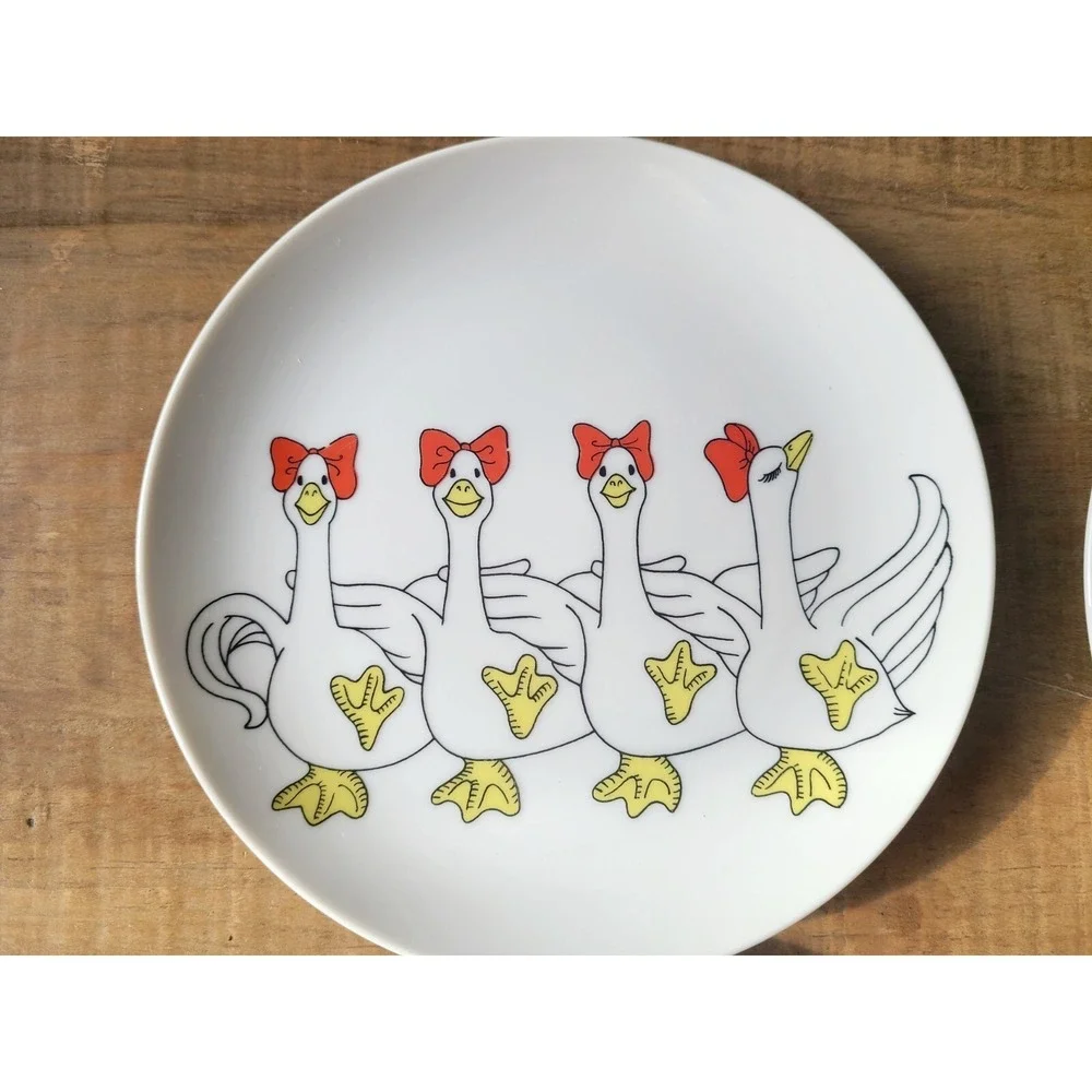 Fitz And Floyd Dancing Ducks Red Bows Bird Plates Lot Set Of 4 Made‎ in USA